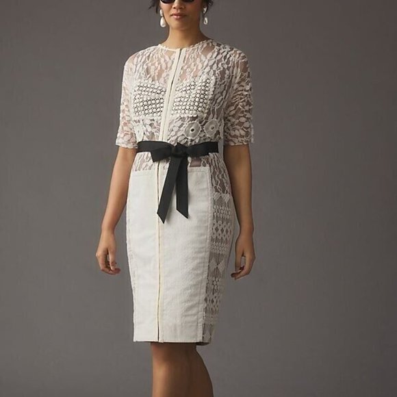 Anthropologie Byron Lars 20W NWT Carissima Sheath Dress Lace Ivory